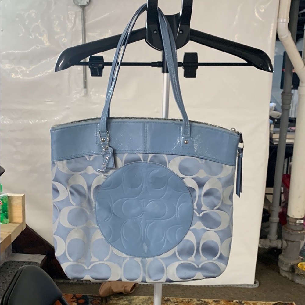 Coach Blue Floral Pattern Tote Bag